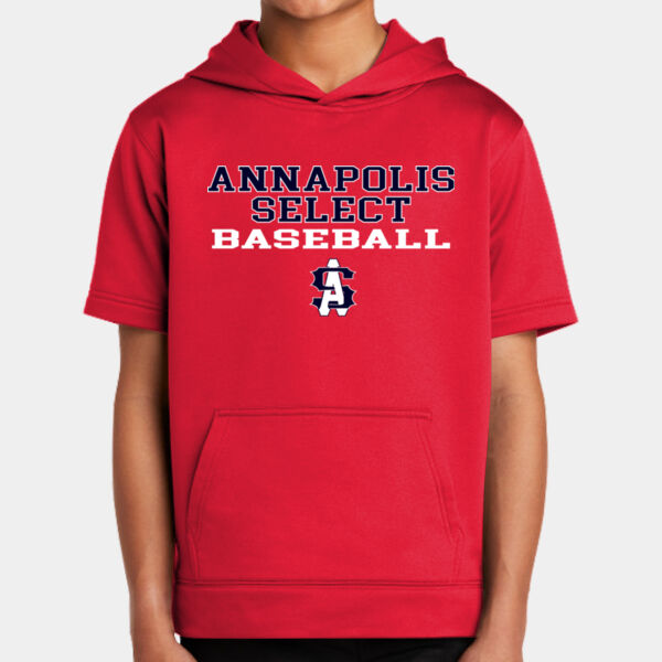 Red Youth Fleece Poly Hoodie Shirt with AS Baseball Logo Thumbnail