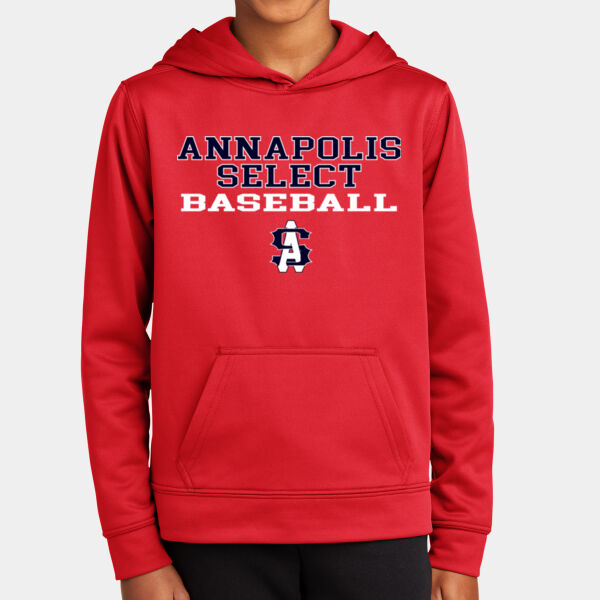 Red Poly Youth Hoodie with AS Baseball Logo Thumbnail
